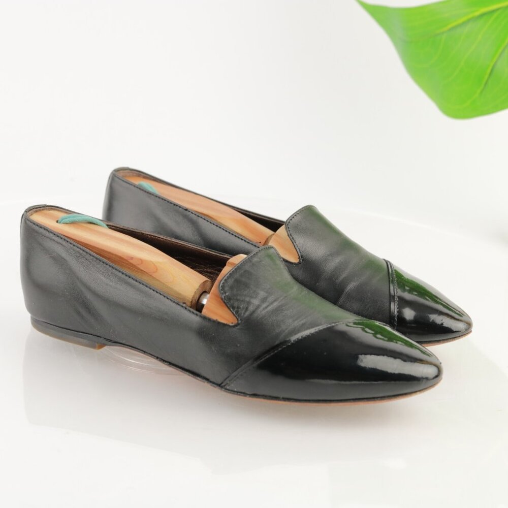AGL Womens Loafer Size 37 7 Black Leather Pointed Cap Toe SlipOn Flat Shoe Italy - Picture 3 of 11